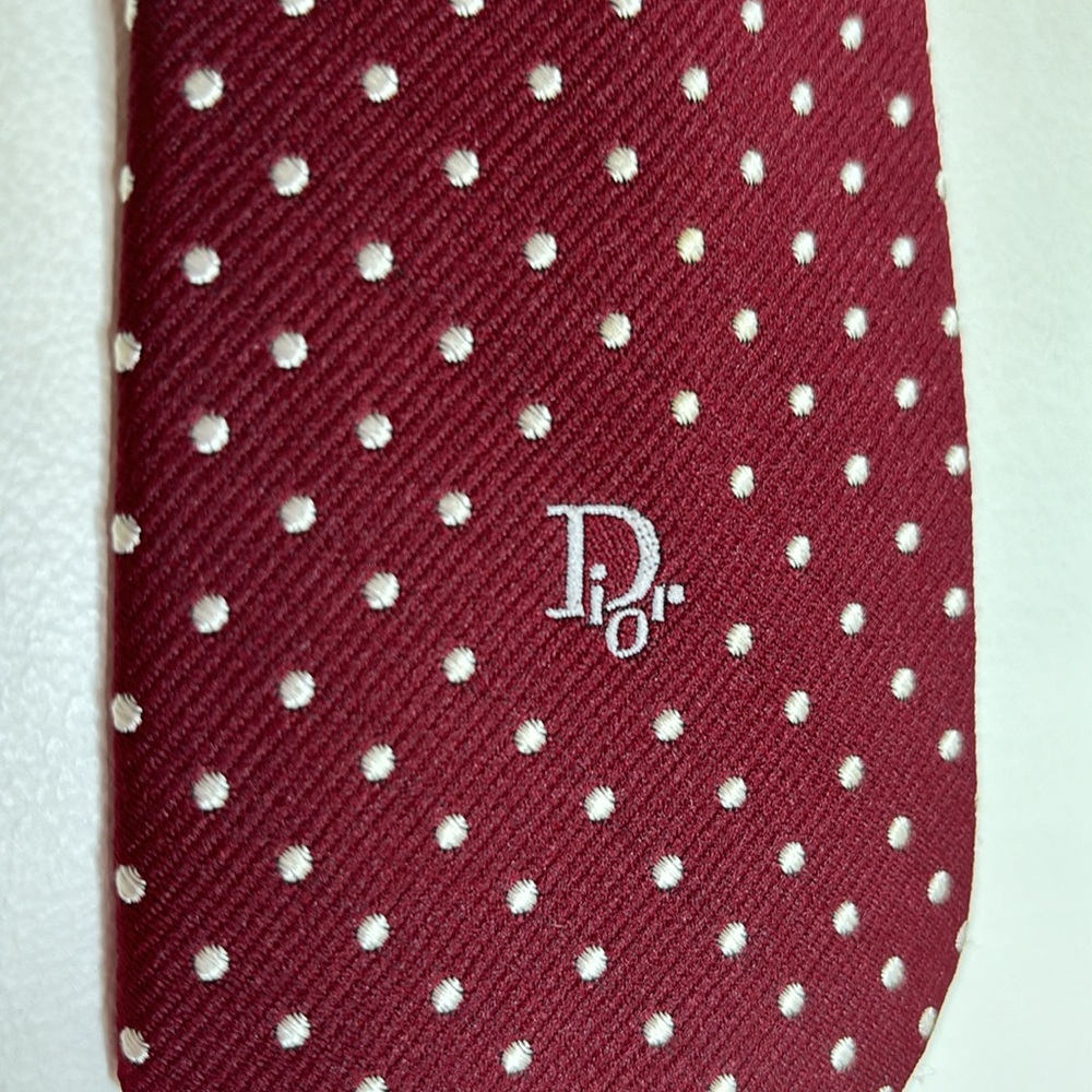 Vintage Christian Dior Men’s Neck Tie Maroon Burgundy White Dots Silk Blend - Picture 3 of 13